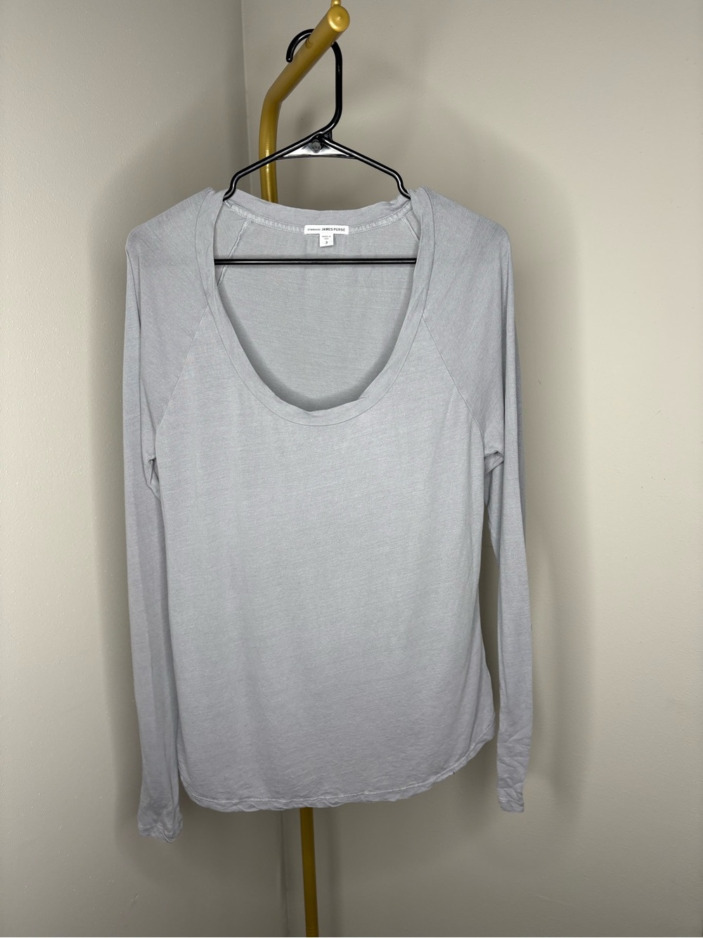 James Perse Light Gray Scoop Neck Long Sleeve Top